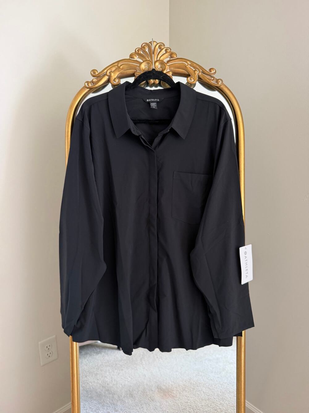 NWT Athleta Everlasting Black Button Down Shirt Top, 3X